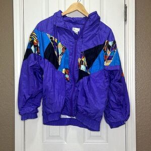 Vtg Bocoo Jacket Womens M Y2K Purple Teal Windbreaker 80s 90s Retro Geometric